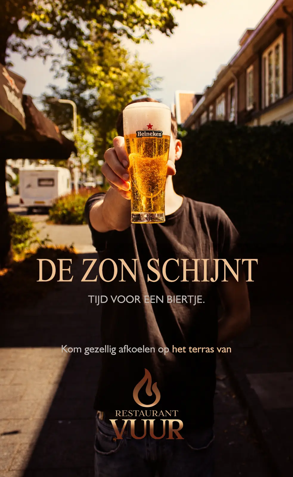 Zon schijnt biertje campagne voor VUUR-terras