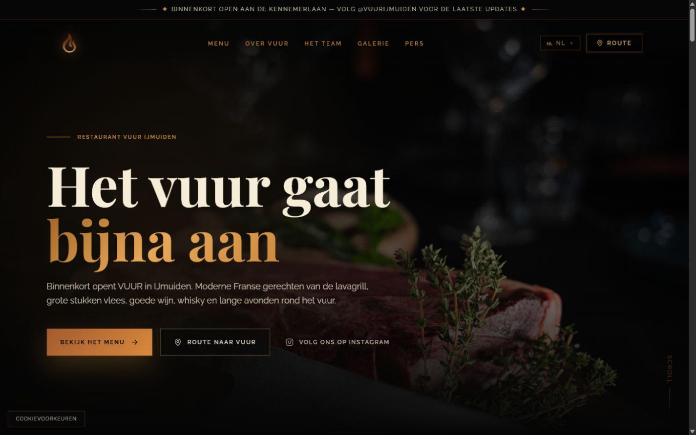 De homepage van Restaurant VUUR