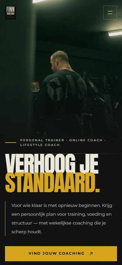 De mobiele Finn-website met persoonlijke coaching en de gele vervolgstap.